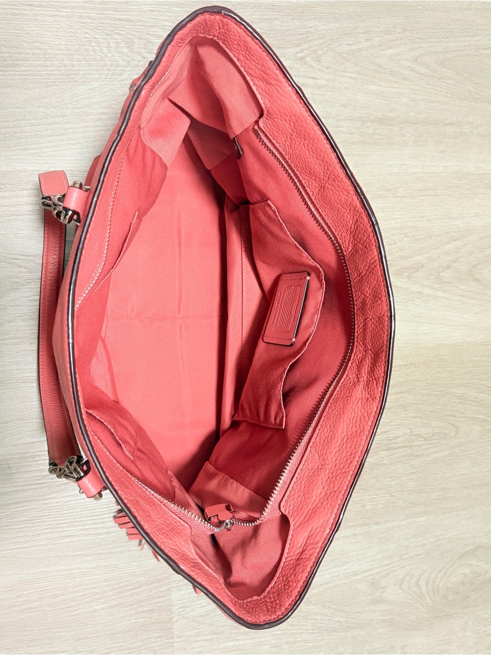 Coach Coral Pink Pebbled Leather Tote with Silver Hardware - Picture 3 of 4